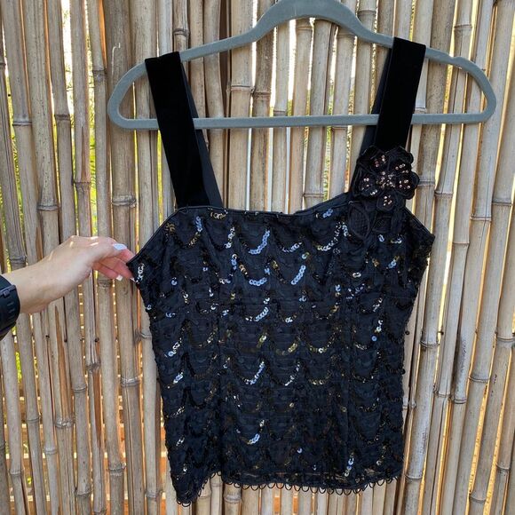 Nanette Lepore all over Sequins sleeveless cami Top sz 4 Y2K babydoll whymsycal - Picture 3 of 9